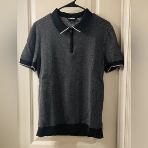 Express medium zip knit polo in black and grey